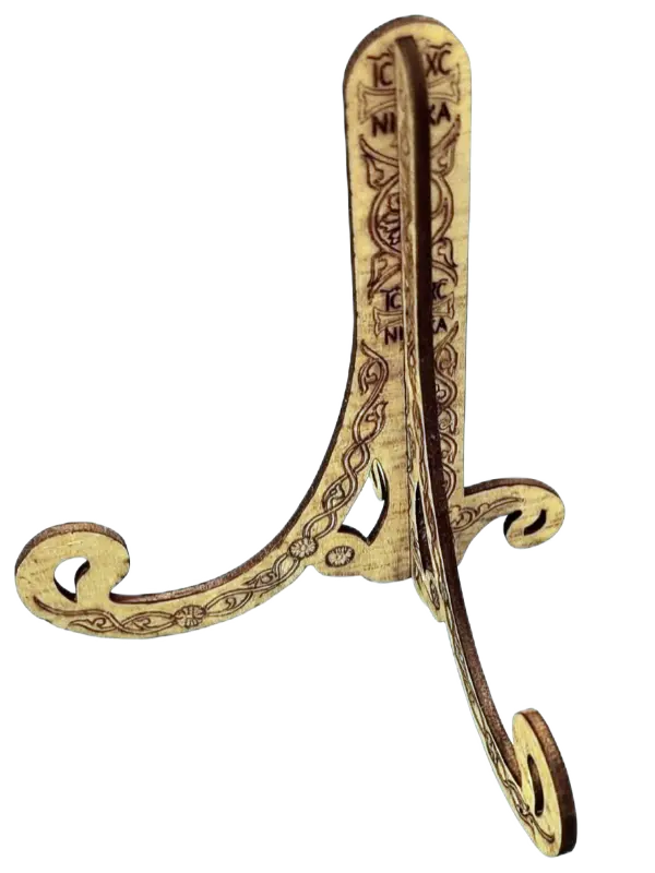 Byzantine display stand, basswood, IC XC and NI KA lettering, 55 by 55mm disassembled